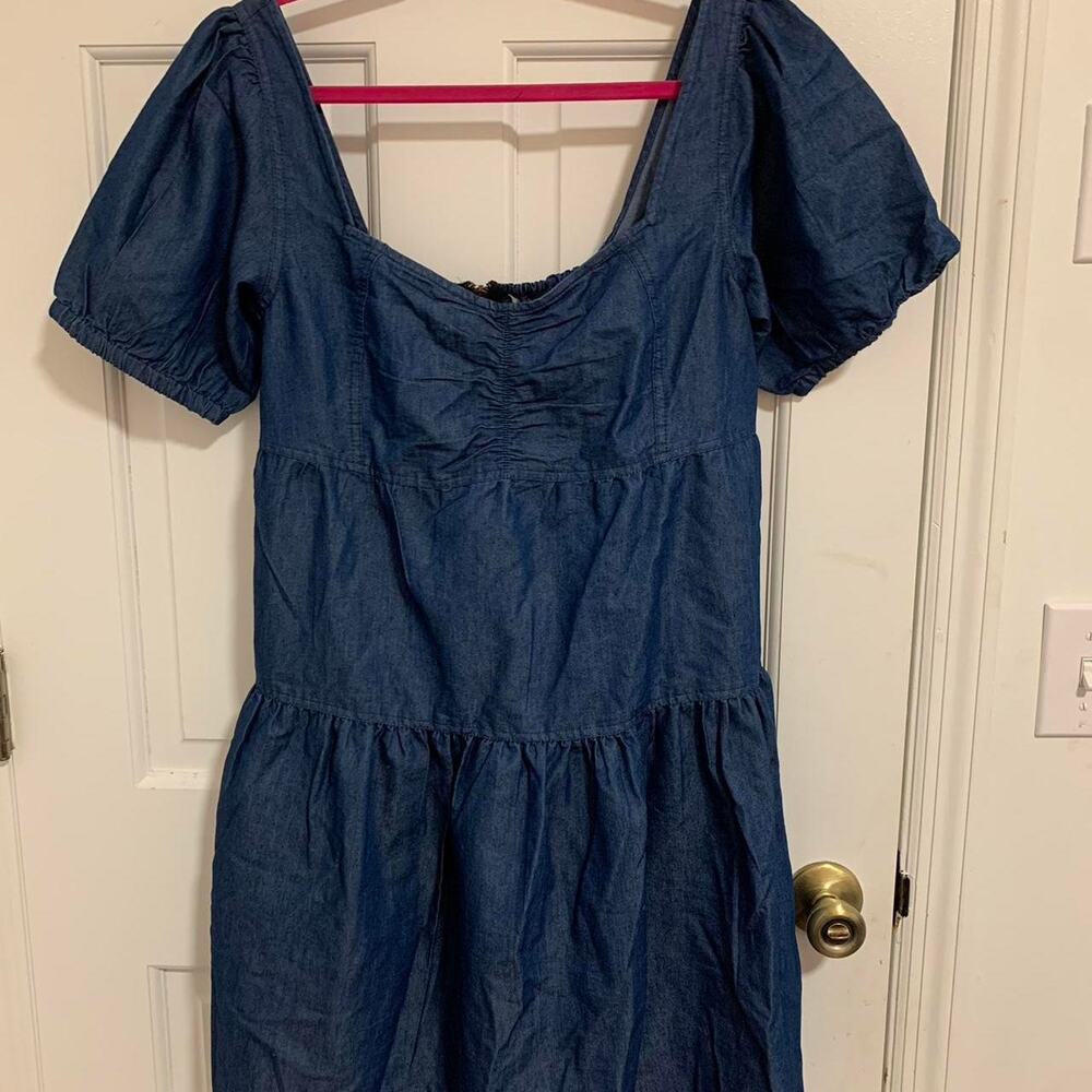 Millenium from Macy’s Blue Denim Babydoll Dress puffy sleeves size medium NWT - Picture 2 of 6